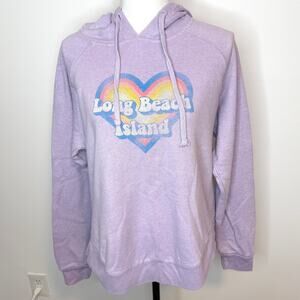 Long Beach Island Retro 70s Heart Hoodie Sweatshirt In Lavender Size Large